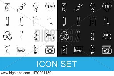 Set Line Sex Shop, Speech Bubble With, Dildo Vibrator, Anal Plug, Personal Lubricant And Vagina Mast
