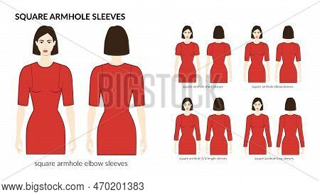 Set Of Square Armhole Sleeves Clothes - Long, Short, 3-4, Elbow Length Technical Fashion Illustratio