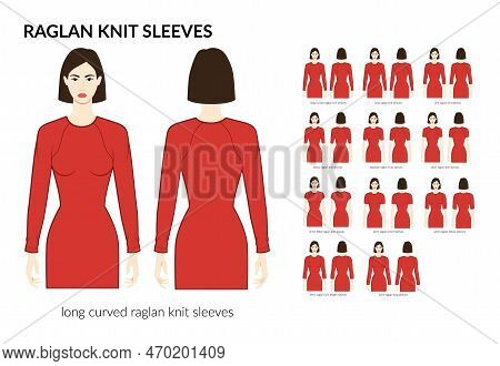 Set Of Raglan Knit Sleeves Clothes Curved Semi-raglan, Long, 3-4, Elbow, Baseball, Short Technical F
