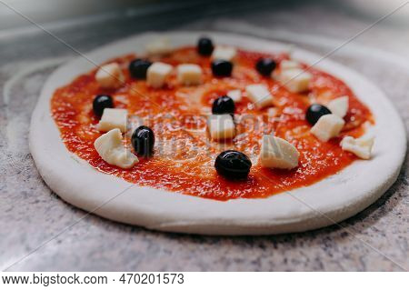 The Process Of Making Pizza. Pizza Art.