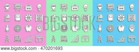 Set Line Calendar First September Date, Head With Gear Inside, Abacus, Chalkboard, Book, Table Lamp,