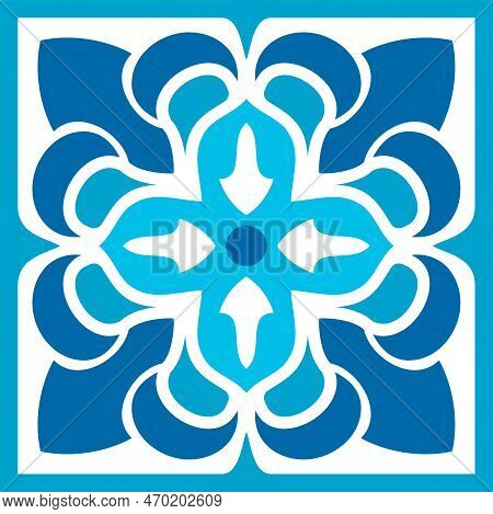 Patterned Azulejo Floor Tile Abstract Geometric Background. Vector Seamless Mediterranean Portuguese