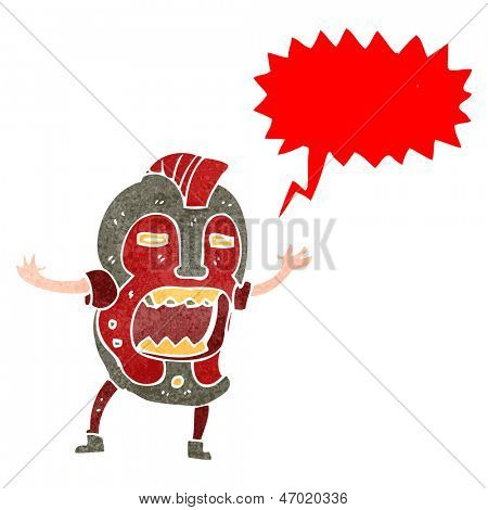homme de masque tribal dessin animé rétro criant