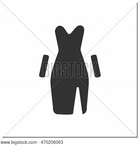 Fashion Glyph Icon. Going Out In Evening Dress. Elegance Dress With Gloves.clothes Concept. Filled F