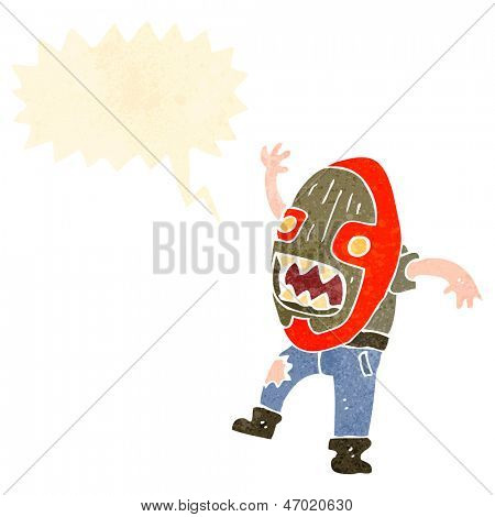 homme de masque tribal dessin animé rétro criant
