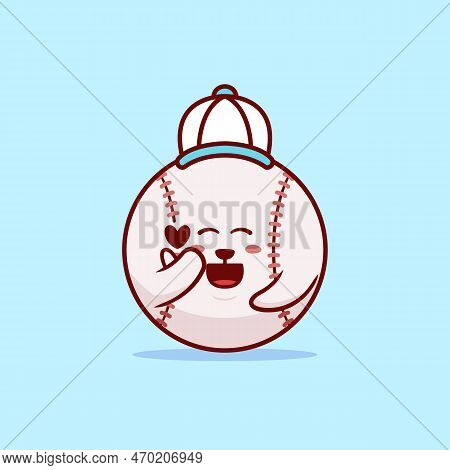 A Charming Vector Illustration Of A Cute Baseball Ball Mascot Making The Popular Korean Finger Heart