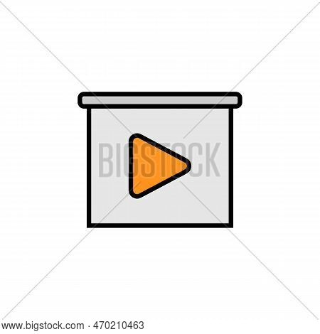The Hanging Projection Screen With Triangular Playback Symbol. Vector On White Background.