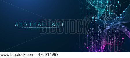 Modern Technology Circuit Board Texture Background Design. Waves Flow. Quantum Explosion Technology.