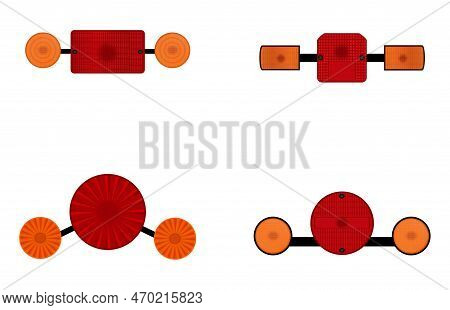 Motorcycle Retro Tail Lights On White Background, Vector Illustration