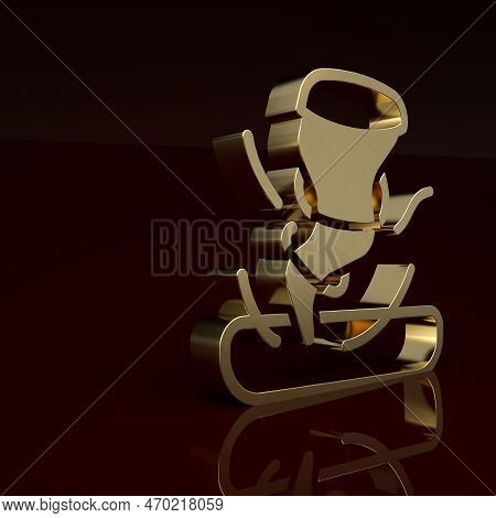 Gold Tornado Icon Isolated On Brown Background. Cyclone, Whirlwind, Storm Funnel, Hurricane Wind Or 