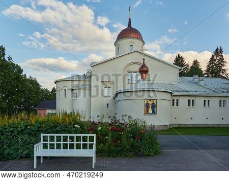 Finland, Heinavesi, Uusi Valamo - July 24, 2022. Uusi Valamo Monastery Orthodox Building In Finnish 