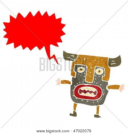 homme de masque tribal dessin animé rétro criant