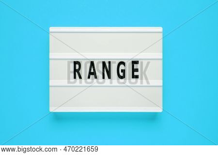 Lightbox With Word Range On Blue Background. Psychological Terms, Psychologic Words, Spiritual Termi