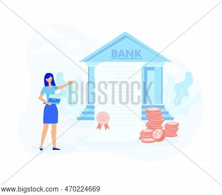 Finance And Investment Illustration. Business Characters Purchasing Bonds Or Stock On Capital Market
