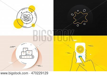 Minimal Set Of Wholesale Goods, Dirty Spot And Settings Gear Line Icons. Phone Screen, Quote Banners