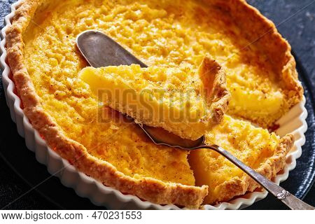 Close-up Of Chess Pie Pairs A Traditional Butter Pie Crust With A Sweet, Custardy Filling In White B