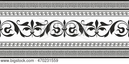 Vector Monochrome Classic European National Ornament, Border, Frame, Meander. Endless
Pattern Of Anc