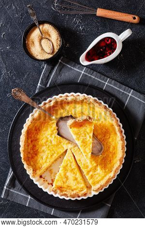 Chess Pie Pairs A Traditional Butter Pie Crust With A Sweet, Custardy Filling In White Baking Dish O