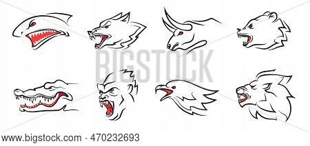 Animal Teeth Sport Car Decal. Aggressive Shark Jaws, Lion Sticker And Wolf Mouth. Extreme Alligator,