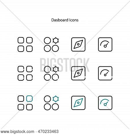 Dasboard Icon Set With Outline Style On White White Background For App, Ui, Ux, Web.