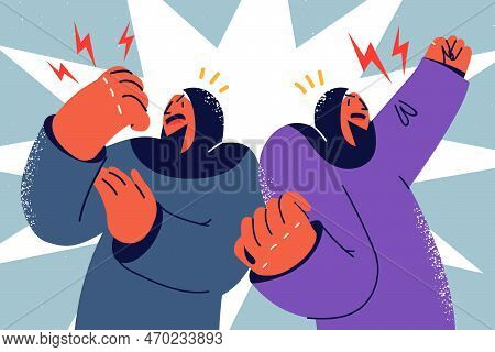 Mad Arabic Women In Hijabs Protest Together On Street Demonstration. Furious Arab Female Activists S