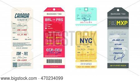 Baggage Tags And Travel Tags. Luggage Tags And Labels For Airport Transportation Industry. Set Of Lu