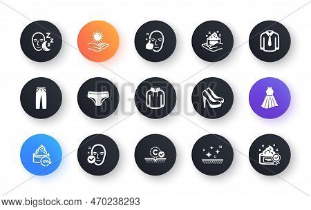 Minimal Set Of Skin Care, Health Skin And Pants Flat Icons For Web Development. Sun Protection, Slee