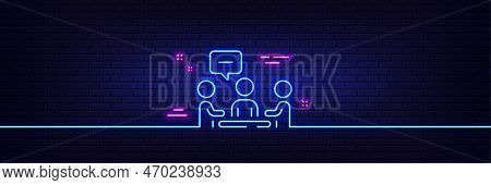 Neon Light Glow Effect. People Chatting Line Icon. Business Seminar Sign. Job Meeting Symbol. 3d Lin