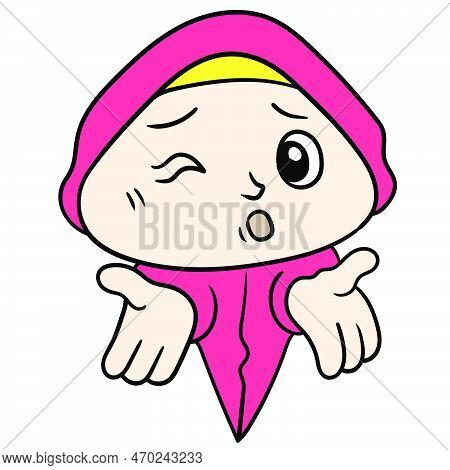 The Head Of A Muslim Woman Who Is Kissing Kiss Bye. Doodle Icon Drawing, Vector Illustration Carton 