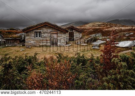 Autumn Mountain Landscape Of Rondane National Park In Norway, Peer Gynt Hytta
