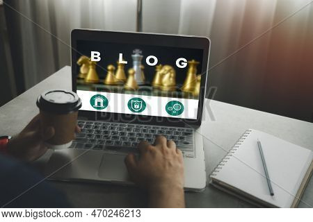 Male Resting In Coffee Shop Reading Favorite Blog In Social Networks, Skilled Freelancer Enjoying Re