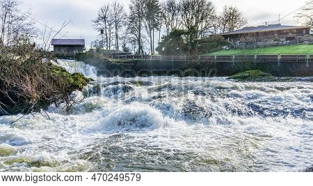 A Close-up Shot Of Whitewater At Tumwater Falls In Washington State.