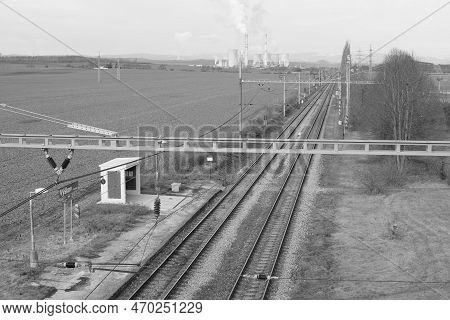 Vyskov, Czechia - February 05, 2023: Spring Day In Train Station In Village