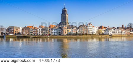 Panorama Of The Ijssel River And The Quayside In Deventer, Netherlands