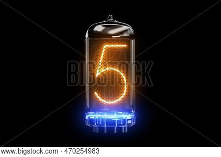 Five. Digit 5 Nixie Tube Indicator Digit. Gas Discharge Indicators And Lamps. Blue Backlight. 3d. 3d