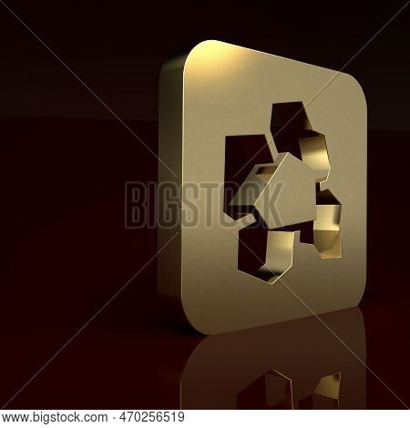 Gold Gold Nugget Icon Isolated On Brown Background. Mineral Boulder. Minimalism Concept. 3d Render I