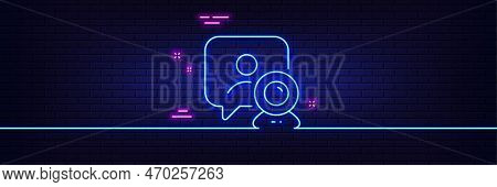 Neon Light Glow Effect. Video Conference Line Icon. Online Training Sign. Web Presentation Symbol. 3
