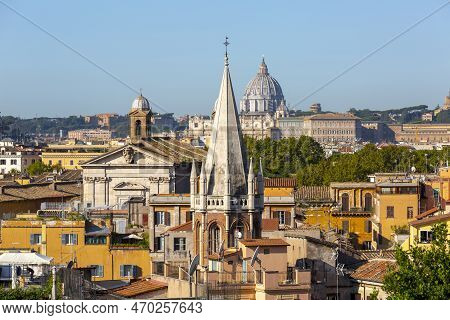Rome, Italy - October 10, 2020: Aerial View Of The City With Saint Peter's Basilica In Vatican City 