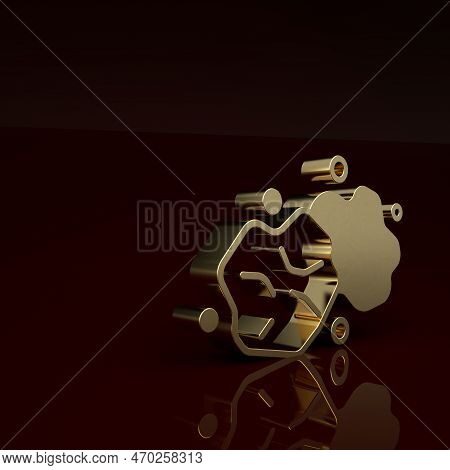 Gold Gold Nugget Icon Isolated On Brown Background. Mineral Boulder. Minimalism Concept. 3d Render I