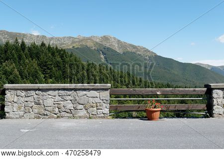 View From Abetone Village Of Mountain Landscape With Fir Forest In Summer . Tuscany, Italy