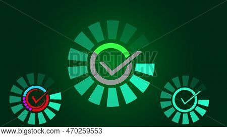 Check Mark Sign, Colorful Tike Icon On Green Color Illustration Background.