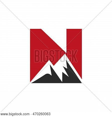 Letter N Mount Logo Vector Sign. Mountain Nature Landscape Logo Combine With Hill Icon And Template