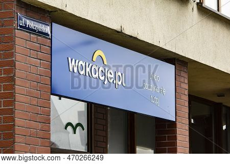 Koszalin, Poland - August 5, 2022: Office Of Wakacje.pl Travel Agency In Poland
