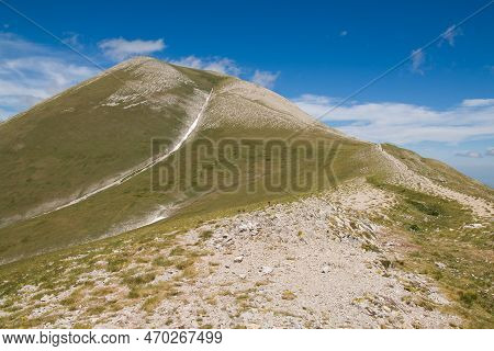 Panoramic View Of The Summit Of Monte Vettore During Sunny Day Of July In The National Park Of Monti