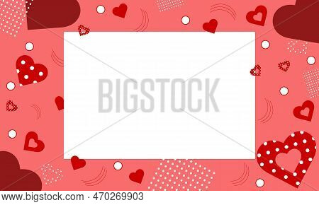 Memphis Style Valentine's Day Banner. Simple Flat Illustration. Polka Dot Hearts. Minimalistic Style