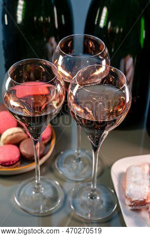 Tasting Of Rose Brut Champagne Sparkling Wine In Cellars Of Gran Cru Wine House In Epernay, Wine Tou
