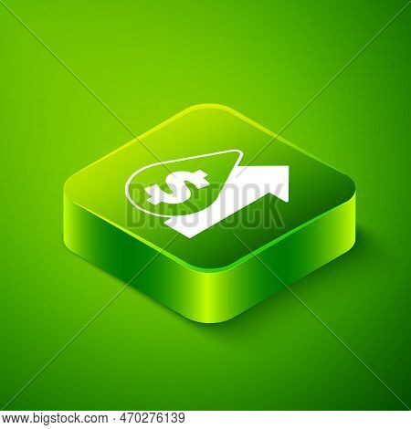 Isometric Oil Price Increase Icon Isolated On Green Background. Oil Industry Crisis Concept. Green S