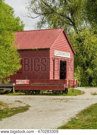 Glenorchy, New Zealand - December 21st 2022: The Red Hut At Glenorchy Was Used To Store Goods Arrivi