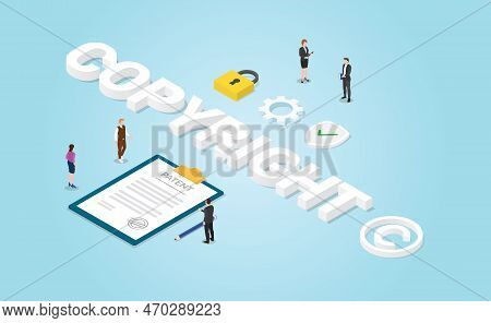 Copyright Or Copyrights Patent Paper Document And Sign Symbil Icon With Modern Isometric Style - Vec