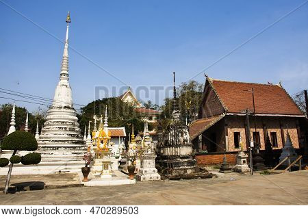 Ancient Old Ubosot Ordination Hall And Antique Stupa Ruin Chedi For Thai Travelers People Visit Resp